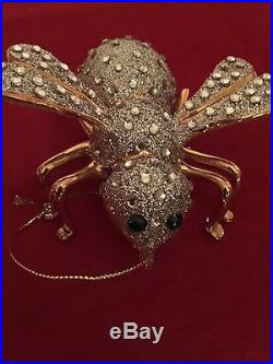 RARE JOAN RIVERS LARGE WHITE & GLASS 2006 BEE ORNAMENT withSATIN BOX + CARD
