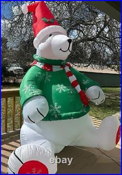 RARE LARGE 8ft Gemmy Airblown Inflatable Green Sweater Christmas Polar Bear 2005