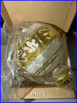 RARE NIB LOT 5 Mia White/Gold Poland Handblown Glass Ornaments (12288)