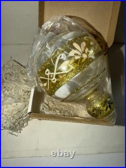 RARE NIB LOT 5 Mia White/Gold Poland Handblown Glass Ornaments (12288)