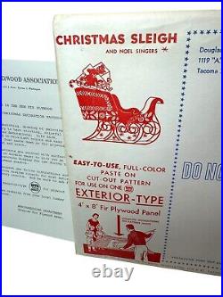 RARE NOS 1957 Douglas Fir Plywood Paste-On Pattern MCM Christmas Sleigh Singers