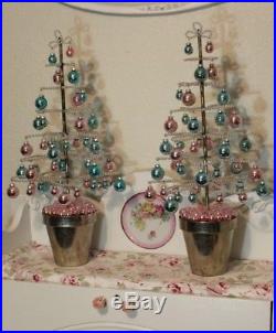 RARE Pair Vintage Ashwell Gorgeous Christmas Ornament Trees Stunning Shabby Chic