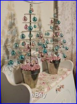 RARE Pair Vintage Ashwell Gorgeous Christmas Ornament Trees Stunning Shabby Chic