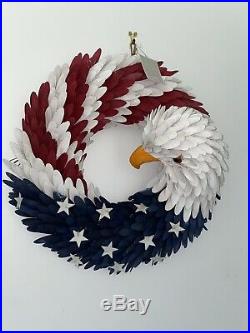 RARE Pier 1 22 Americana Patriotic American Eagle Flag Wood Curl Wreath HTF NWT