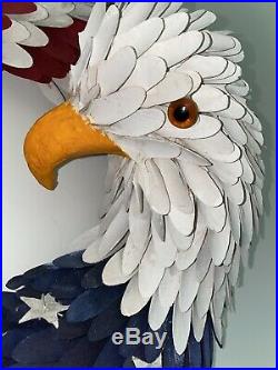 RARE Pier 1 22 Americana Patriotic American Eagle Flag Wood Curl Wreath HTF NWT