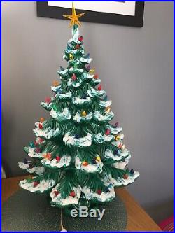RARE Vintage 24 Flocked, Lighted, Ceramic Christmas Tree Atlantic Mold