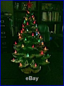 RARE Vintage 24 Flocked, Lighted, Musical Ceramic Christmas Tree Atlantic Mold