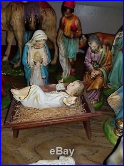 RARE Vintage 40's Columbia Statuary ITALY 21 Piece LARGE Chalkware Nativity Set