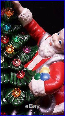 RARE large Vintage Ceramic Christmas Tree Mr Mrs Santa Claus Lights 15 × 16