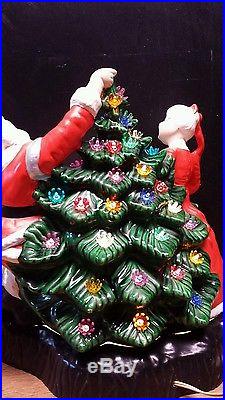 RARE large Vintage Ceramic Christmas Tree Mr Mrs Santa Claus Lights 15 × 16