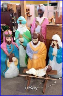 REDUCED RARE Huge 5 feet Tall Blow Mold Chirstmas Nativity 7 pc set church