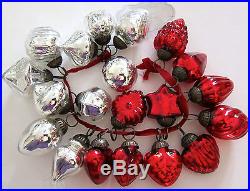RED & SILVER Mercury Glass Kugel Style Miniature Ornaments. Set of 20. NWT