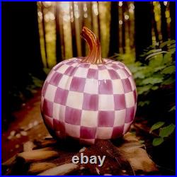 RETIRED MacKENZIE CHILDS Purple CHECK Medium Fall PUMPKIN W Box Autumn Halloween RETIRED MacKENZIE CHILDS Purple CHECK Medium Fall PUMPKIN W Box Autumn Halloween