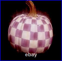 RETIRED MacKENZIE CHILDS Purple CHECK Medium Fall PUMPKIN W Box Autumn Halloween RETIRED MacKENZIE CHILDS Purple CHECK Medium Fall PUMPKIN W Box Autumn Halloween