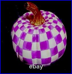 RETIRED MacKENZIE CHILDS Purple CHECK Medium Fall PUMPKIN W Box Autumn Halloween RETIRED MacKENZIE CHILDS Purple CHECK Medium Fall PUMPKIN W Box Autumn Halloween