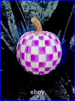 RETIRED MacKENZIE CHILDS Purple CHECK Medium Fall PUMPKIN W Box Autumn Halloween RETIRED MacKENZIE CHILDS Purple CHECK Medium Fall PUMPKIN W Box Autumn Halloween