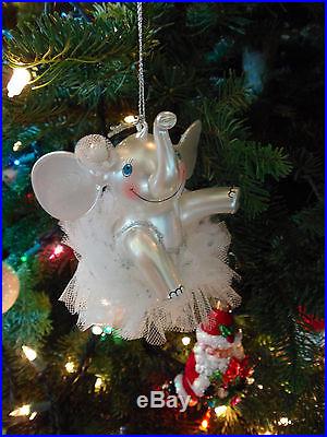 RET RARE Vintage Radko Elephant w/White Tutu Christmas Ornament Italian