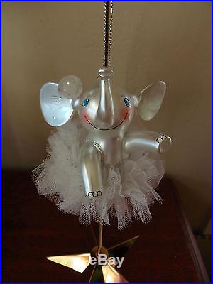 RET RARE Vintage Radko Elephant w/White Tutu Christmas Ornament Italian