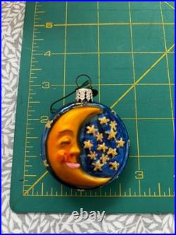 Radko Christmas two sided celestial moon and sun Blown Glass Christmas Ornament