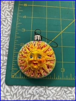 Radko Christmas two sided celestial moon and sun Blown Glass Christmas Ornament