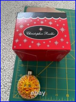 Radko Christmas two sided celestial moon and sun Blown Glass Christmas Ornament