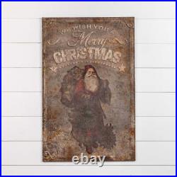 Ragon House Christmas 38.75 Distressed Metal Vintage Santa Merry Christmas Sign