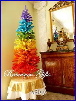 Rainbow Multi Slim Pencil Pre-Lit Christmas Tree 5 ft high by 22 Gay Pride LGBT