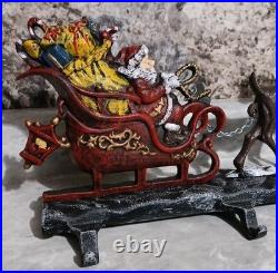 Rare 26 Painted Cast Iron Santa & Reindeer Five Hook Christmas Stocking Holder