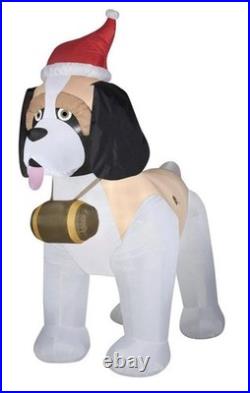 Rare 9' LED St Bernard Dog With Santa Hat Christmas Inflatable Decor By Gemmy