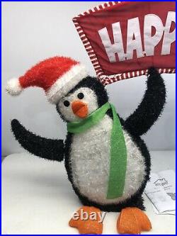 Rare Alcove 60 Lighted Tinsel Happy Holidays Christmas Penguins Lawn Ornament