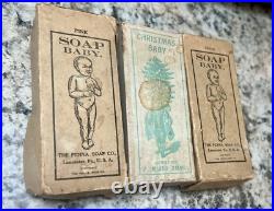 Rare Antique SOAP BABY, soap dolls in original boxes. Lot of 3