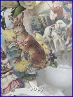 Rare Bethany Lowe Easter Die cut Wreath Spring Bunny Chicks Peeps Shabby Retro