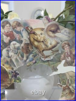 Rare Bethany Lowe Easter Die cut Wreath Spring Bunny Chicks Peeps Shabby Retro