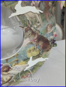 Rare Bethany Lowe Easter Die cut Wreath Spring Bunny Chicks Peeps Shabby Retro