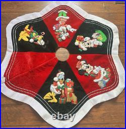 Rare Disney Embroidered Large Round Christmas Tree Skirt Mickey Minnie Donald
