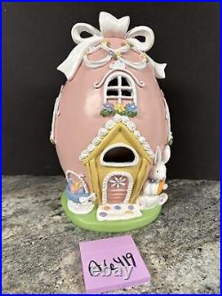 Rare Easter Bunny Lighted 13 Egg HOUSE Valerie Parr Hill Pastel Pink