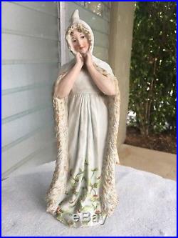 Rare Heubach Christmas Girl / Fur Trim Cloak German Bisque Figurine Snow Baby