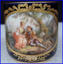 Rare Meissen Crossed Swords Cobalt Cup & Saucer Set Hand Painted Courting Couple