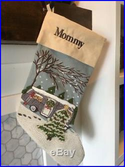 Rare! New Pottery Barn Crewel Embroidered Airstream Camper Christmas Stocking