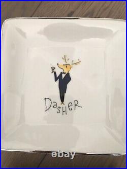 Rare Pottery Barn Reindeer 6 Square Appetizer Plates. Used