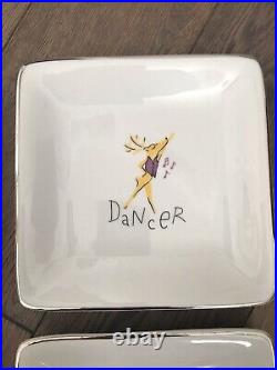 Rare Pottery Barn Reindeer 6 Square Appetizer Plates. Used