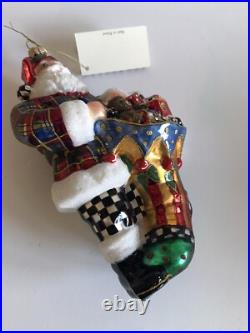 Rare/Retired MacKenzie Childs (NY) HOLLY SANTA Glass Ornament 53910-26 MIB