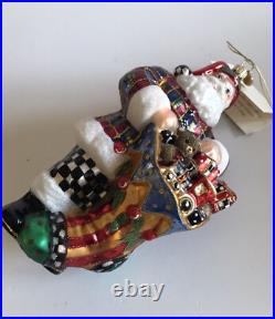 Rare/Retired MacKenzie Childs (NY) HOLLY SANTA Glass Ornament 53910-26 MIB