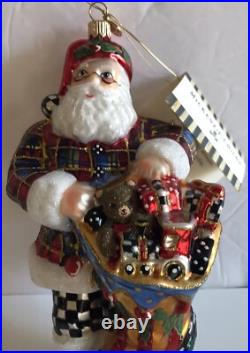 Rare/Retired MacKenzie Childs (NY) HOLLY SANTA Glass Ornament 53910-26 MIB