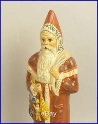 Rare Vaillancourt Folk Father Christmas w/Red Ivy Coat Santa Figurine 1999 #130