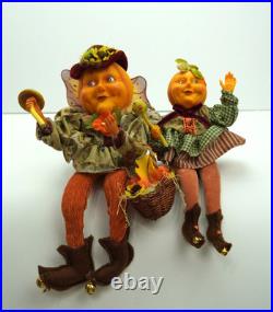 Rare Winward Pumpkin Head Figurines Set Fall Halloween Decor Pair Whimsy