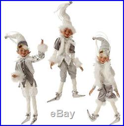 Raz Imports 16 Posable White & Silver Christmas Elf Ornaments Set of 3