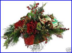 Red Hydrangea Evergreen Floral Arrangement Christmas Centerpiece Holiday NEW