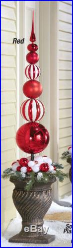 Red & White 45 Finial Stake Ball Ornament Christmas Outdoor Holiday Yard Decor