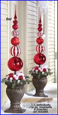 Red & White Finial Stake Ball Ornament Christmas Outdoor Holiday Yard Decor 45
